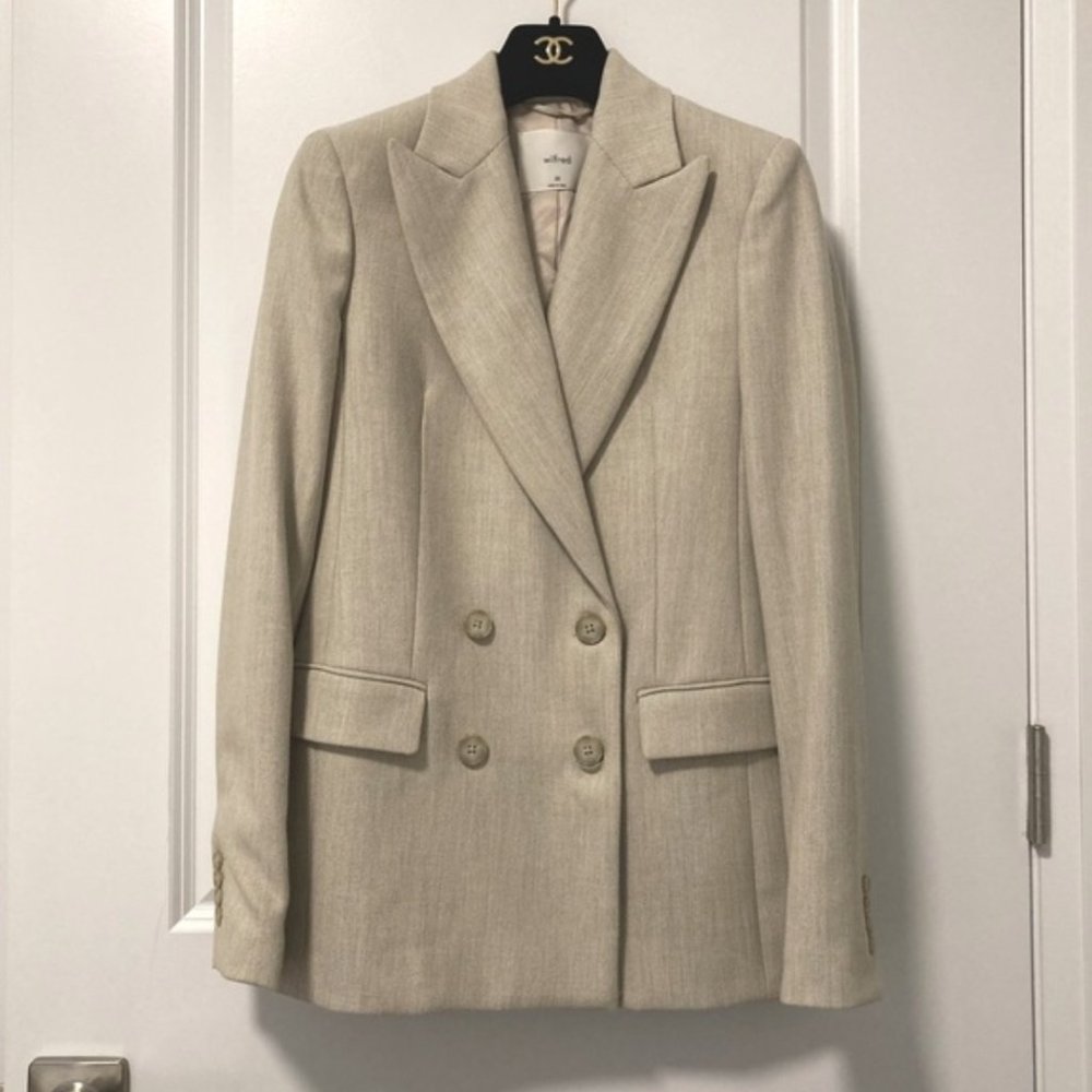 NWT Aritzia Margaux Blazer Herringbone Birch Chevron Sz00